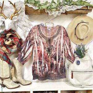 Whimsical boho blouse w rustic distressed vibe & shabby chic Gypsy/hippy vibe